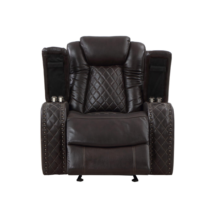 JOSHUA LEATHER GLIDER RECLINER - DK BROWN